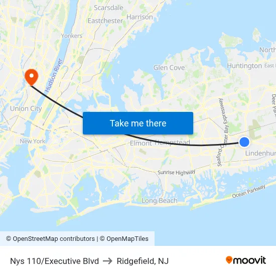 Nys 110/Executive Blvd to Ridgefield, NJ map