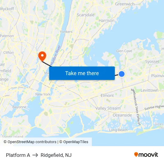 Platform A to Ridgefield, NJ map
