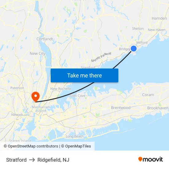Stratford to Ridgefield, NJ map
