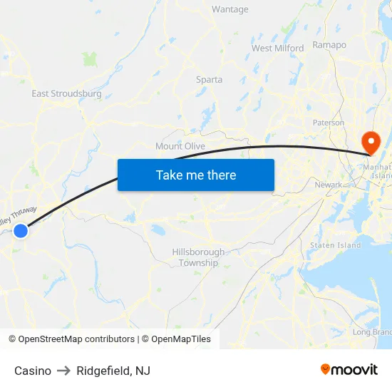 Casino to Ridgefield, NJ map