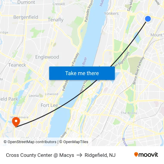 Cross County Center @ Macys to Ridgefield, NJ map