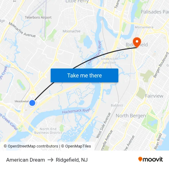 American Dream to Ridgefield, NJ map