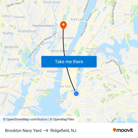 Brooklyn Navy Yard to Ridgefield, NJ map