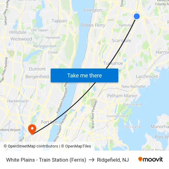 White Plains - Train Station (Ferris) to Ridgefield, NJ map