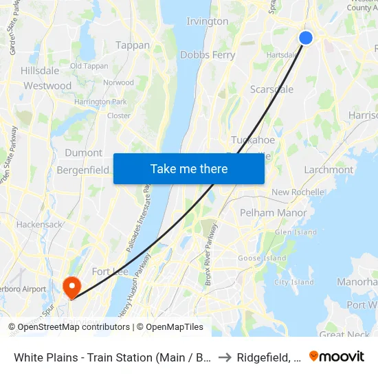 White Plains - Train Station (Main / Bank) to Ridgefield, NJ map