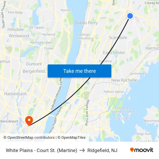 White Plains - Court St. (Martine) to Ridgefield, NJ map
