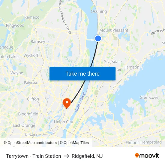 Tarrytown - Train Station to Ridgefield, NJ map