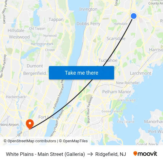 White Plains - Main Street (Galleria) to Ridgefield, NJ map