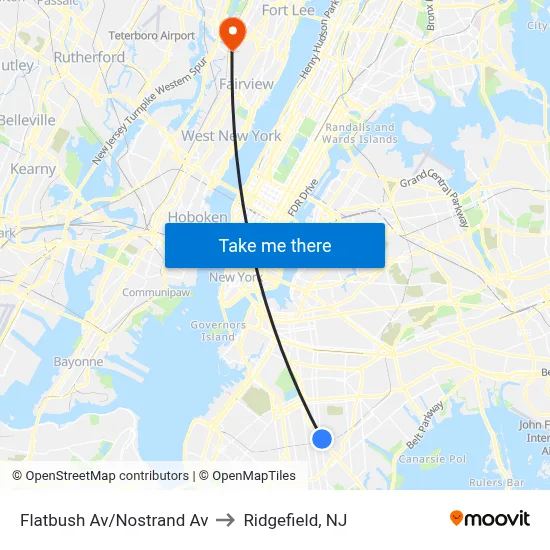Flatbush Av/Nostrand Av to Ridgefield, NJ map