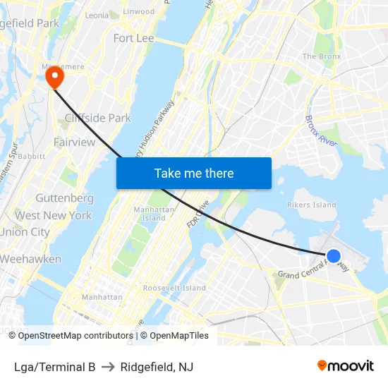 Lga/Terminal B to Ridgefield, NJ map