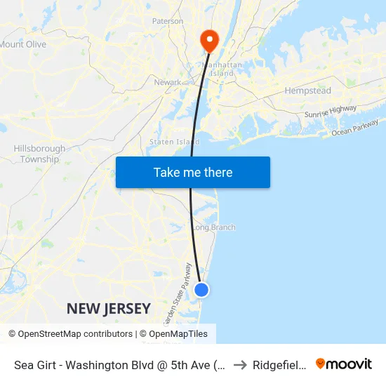 Sea Girt - Washington Blvd @ 5th Ave (Northbound) to Ridgefield, NJ map