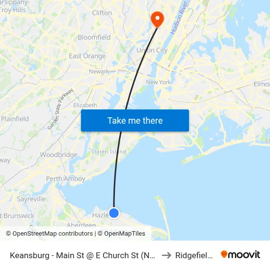 Keansburg -  Main St @ E Church St (Northbound) to Ridgefield, NJ map