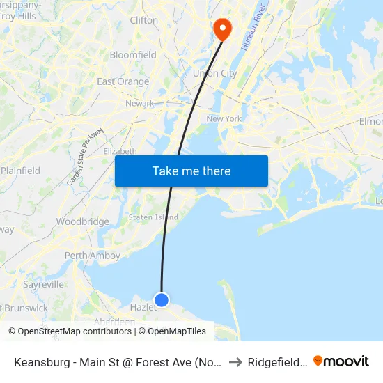 Keansburg -  Main St @ Forest Ave (Northbound) to Ridgefield, NJ map