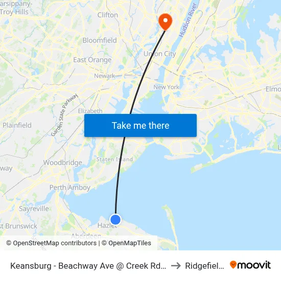 Keansburg -  Beachway Ave @ Creek Rd (Northbound) to Ridgefield, NJ map
