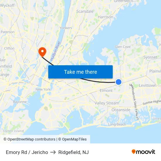Emory Rd / Jericho to Ridgefield, NJ map