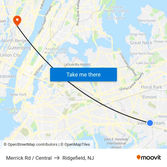 Merrick Rd / Central to Ridgefield, NJ map