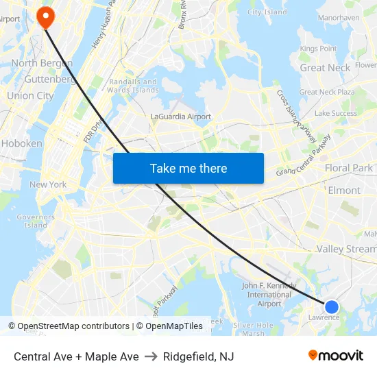 Central Ave + Maple Ave to Ridgefield, NJ map