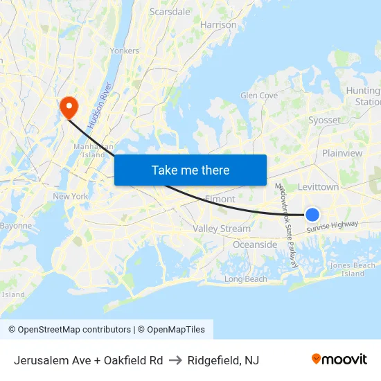 Jerusalem Ave + Oakfield Rd to Ridgefield, NJ map