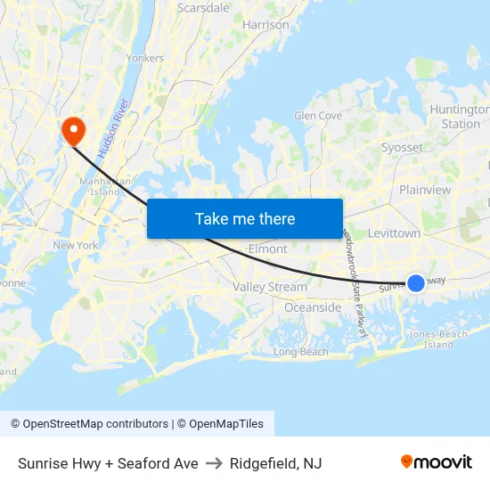Sunrise Hwy + Seaford Ave to Ridgefield, NJ map