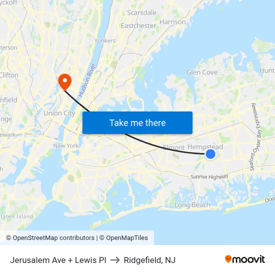 Jerusalem Ave + Lewis Pl to Ridgefield, NJ map