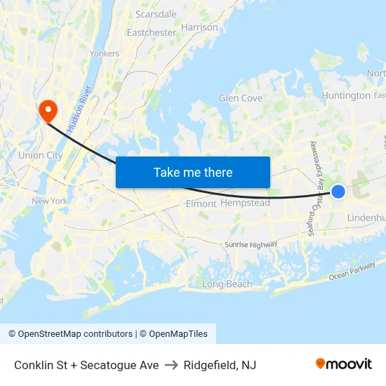 Conklin St + Secatogue Ave to Ridgefield, NJ map