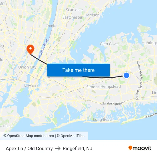 Apex Ln / Old Country to Ridgefield, NJ map