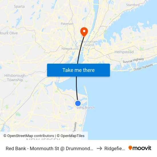 Red Bank - Monmouth St @ Drummond Pl (Southbound) to Ridgefield, NJ map