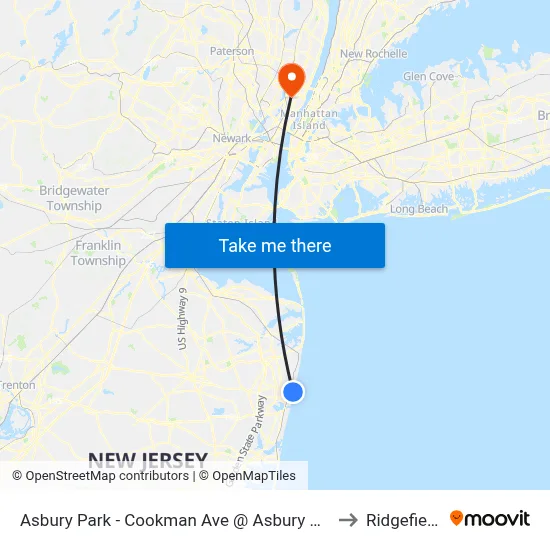 Asbury Park - Cookman Ave @ Asbury Ave (Southbound) to Ridgefield, NJ map