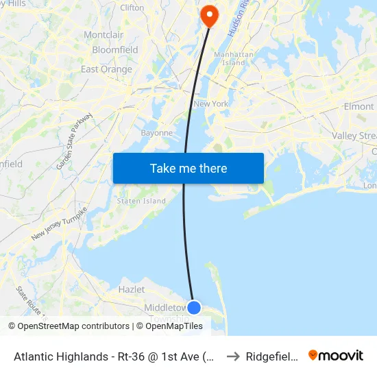 Atlantic Highlands - Rt-36 @ 1st Ave (Northbound) to Ridgefield, NJ map