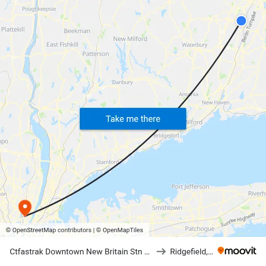 Ctfastrak Downtown New Britain Stn @ Bay B to Ridgefield, NJ map