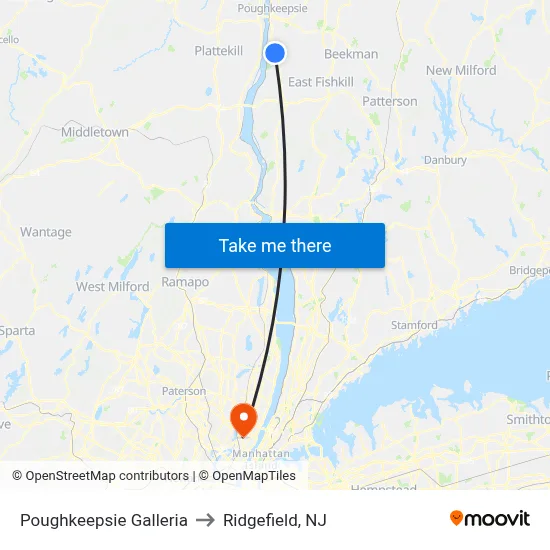 Poughkeepsie Galleria to Ridgefield, NJ map