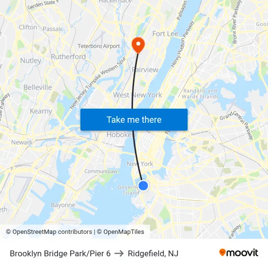 Brooklyn Bridge Park/Pier 6 to Ridgefield, NJ map