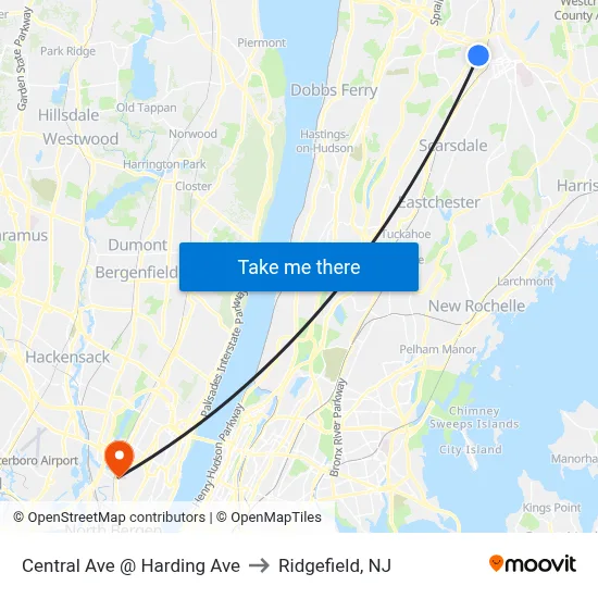 Central Ave @ Harding Ave to Ridgefield, NJ map