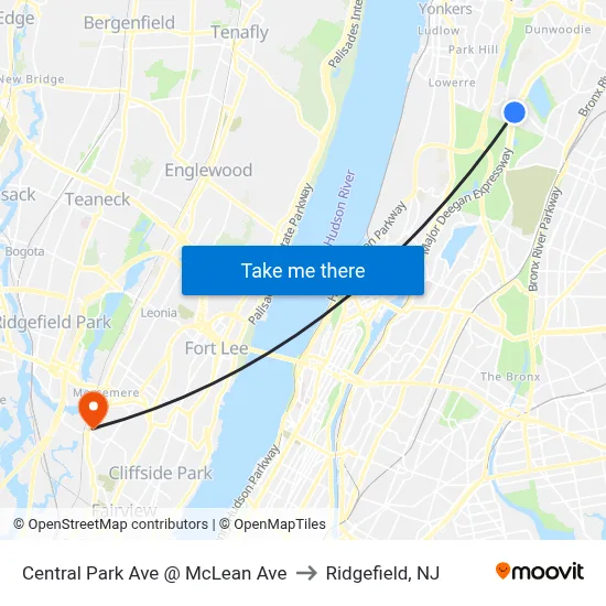 Central Park Ave @ McLean Ave to Ridgefield, NJ map