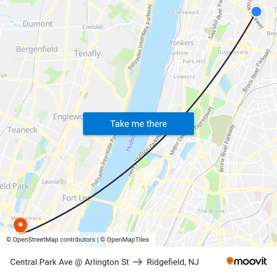 Central Park Ave @ Arlington St to Ridgefield, NJ map