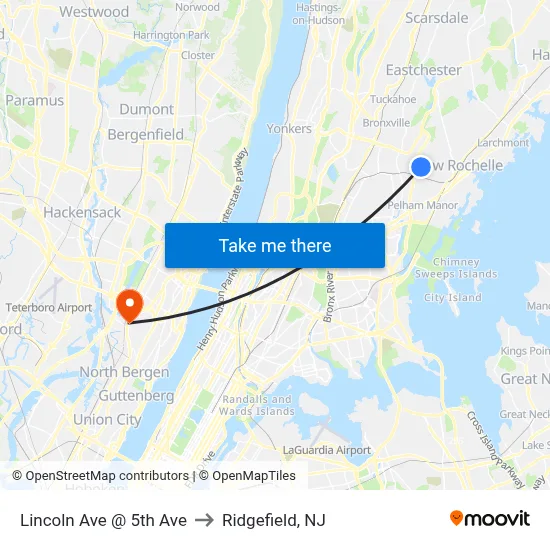 Lincoln Ave @ 5th Ave to Ridgefield, NJ map