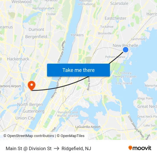 Main St @ Division St to Ridgefield, NJ map