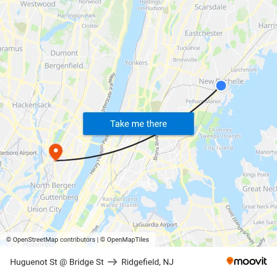 Huguenot St @ Bridge St to Ridgefield, NJ map