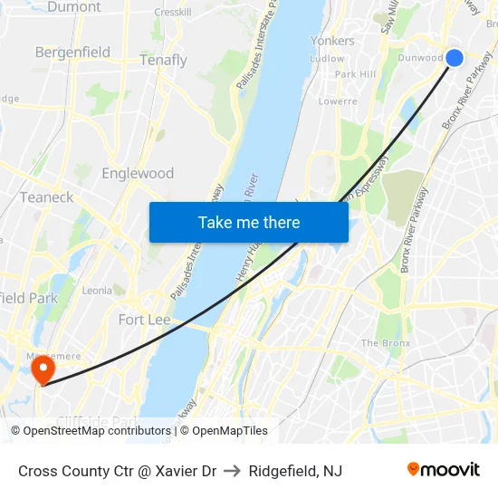 Cross County Ctr @ Xavier Dr to Ridgefield, NJ map