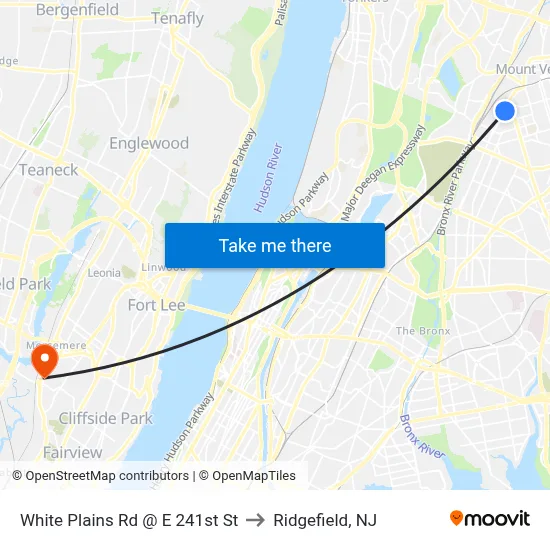 White Plains Rd @ E 241st St to Ridgefield, NJ map