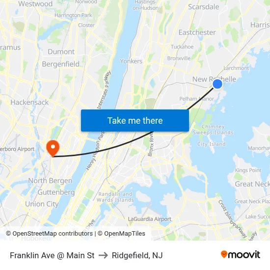 Franklin Ave @ Main St to Ridgefield, NJ map