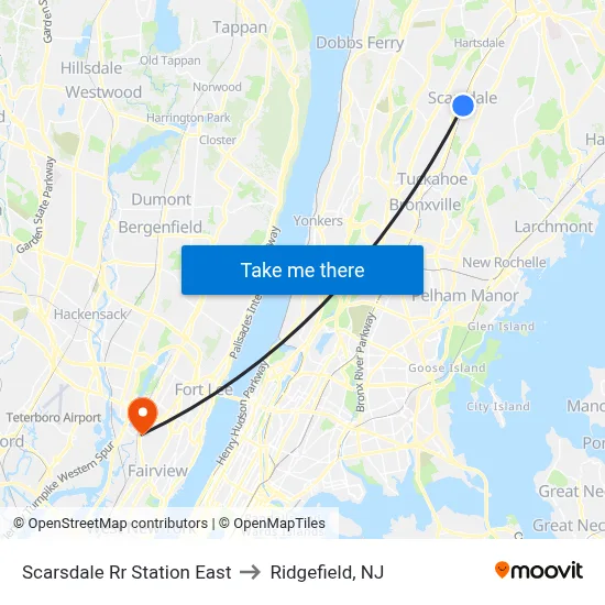 Scarsdale Rr Station East to Ridgefield, NJ map