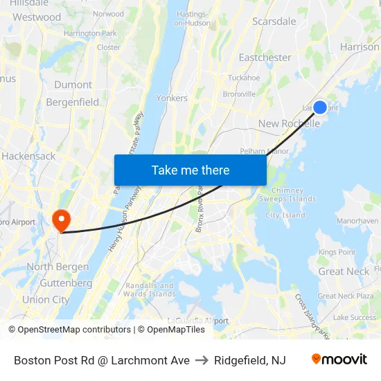 Boston Post Rd @ Larchmont Ave to Ridgefield, NJ map