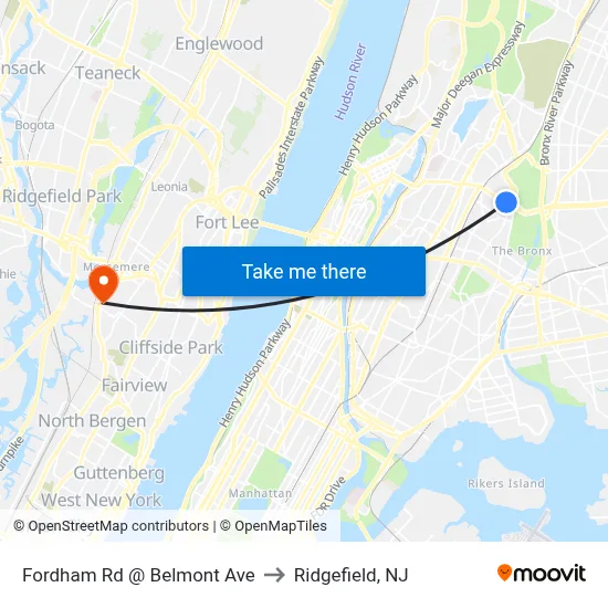 Fordham Rd @ Belmont Ave to Ridgefield, NJ map