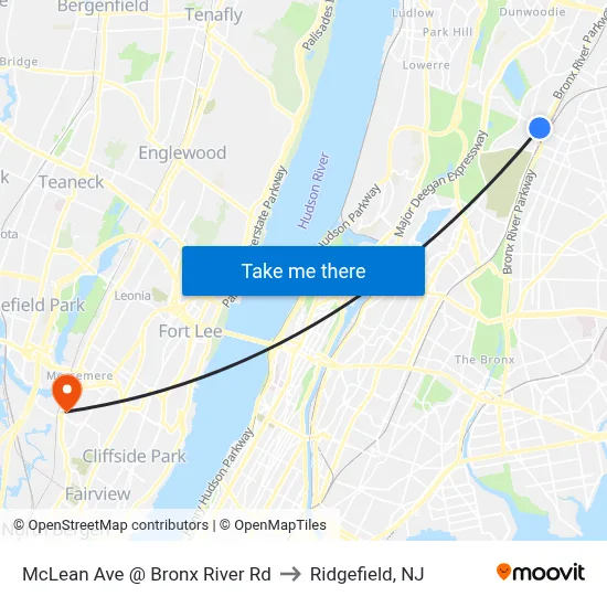 McLean Ave @ Bronx River Rd to Ridgefield, NJ map