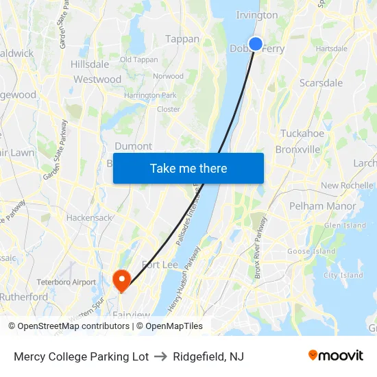 Mercy College Parking Lot to Ridgefield, NJ map