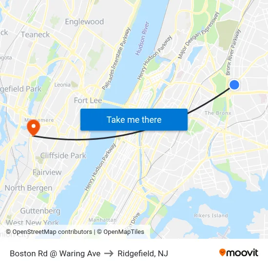 Boston Rd @ Waring Ave to Ridgefield, NJ map