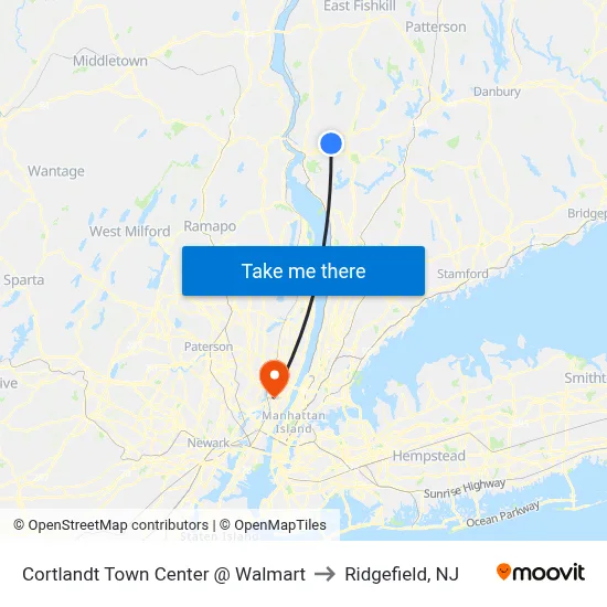Cortlandt Town Center @ Walmart to Ridgefield, NJ map