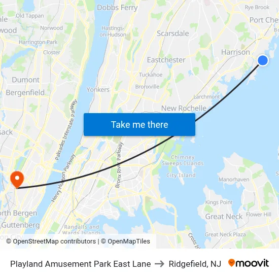 Playland Amusement Park East Lane to Ridgefield, NJ map