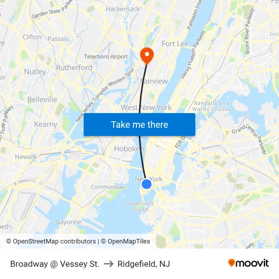 Broadway @ Vessey St. to Ridgefield, NJ map